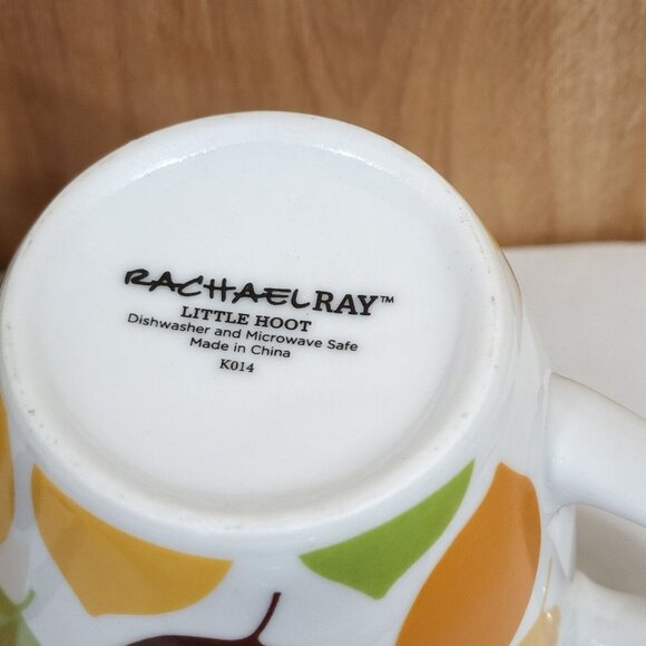 Rachael Ray Little Hoot Owl Coffee Mug 8oz set-2 retro colors orange brown 4" - Picture 6 of 8